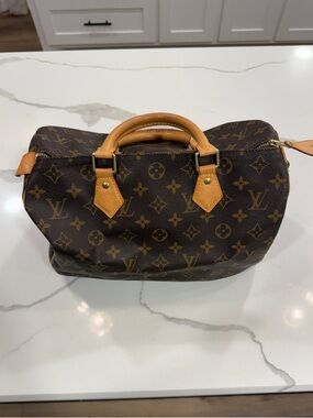 Louis Vuitton Brown Monogram Satchel with Tan Leather Handles